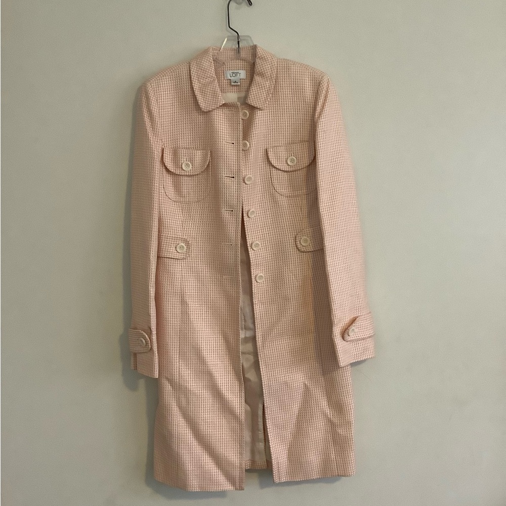 LOFT Peach Checkered Trench Coat